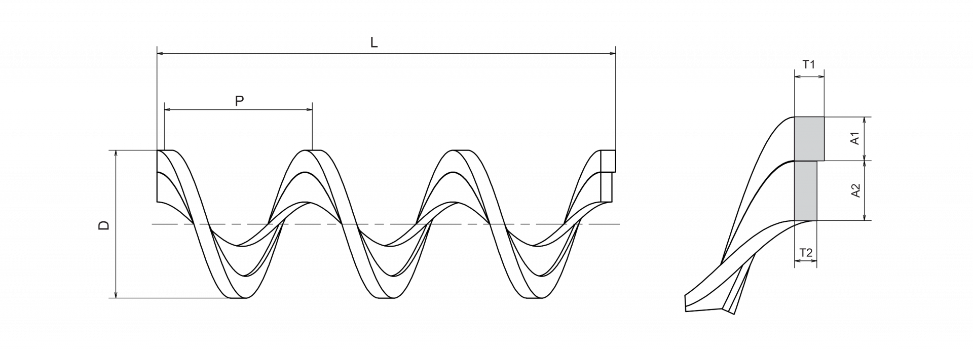 Shaftless double spiral made from two bars